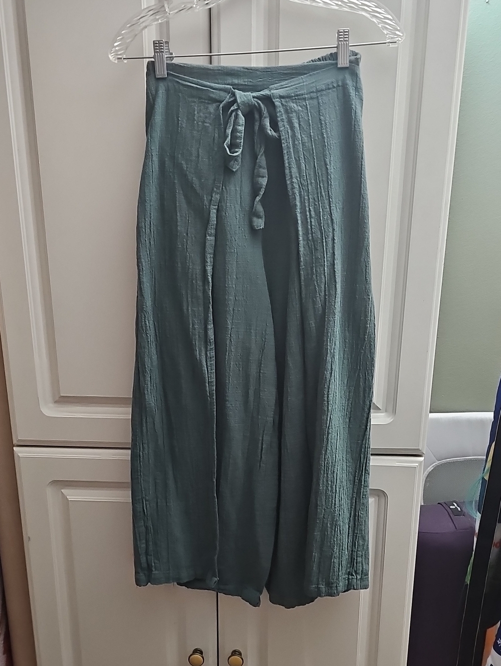 ⚜️2 Pair Of Mock-wrap Cotton Gauze Wide Leg In Teal And khaki
